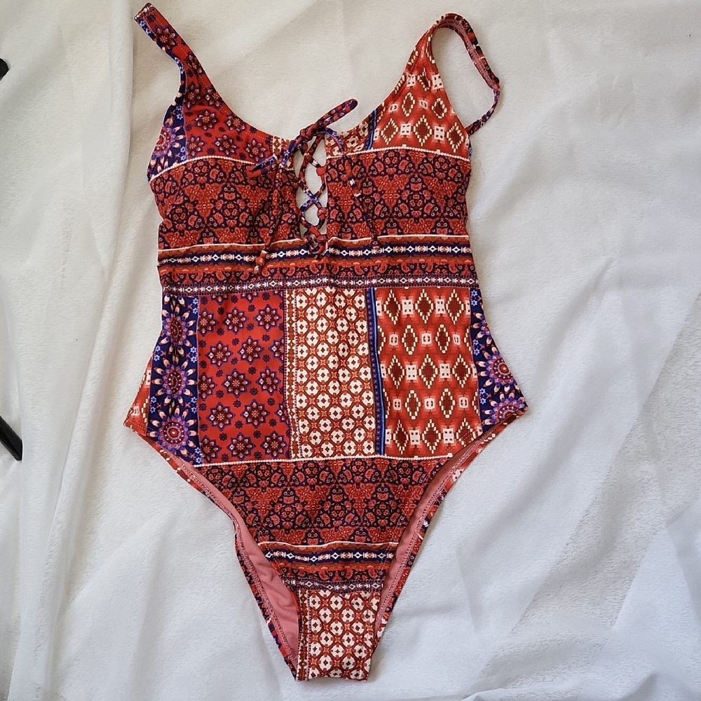 Indigo Rein Pink One-Piece Swimsuit with Multicolor Paisley Trim